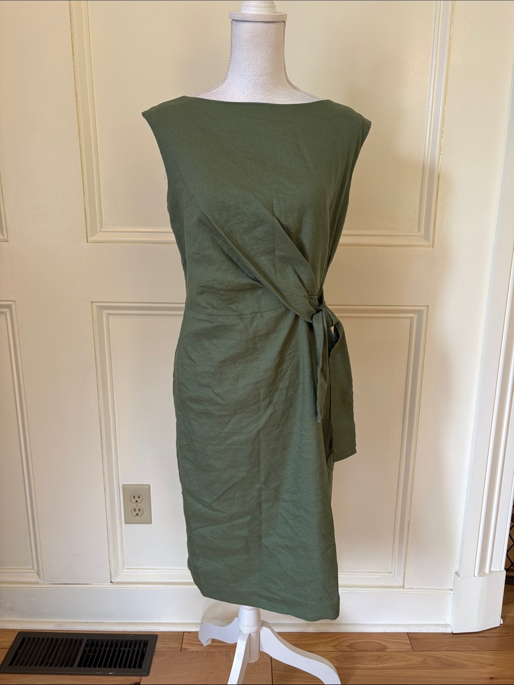 Ann Taylor Olive Side-Tie Boatneck Midi Dress